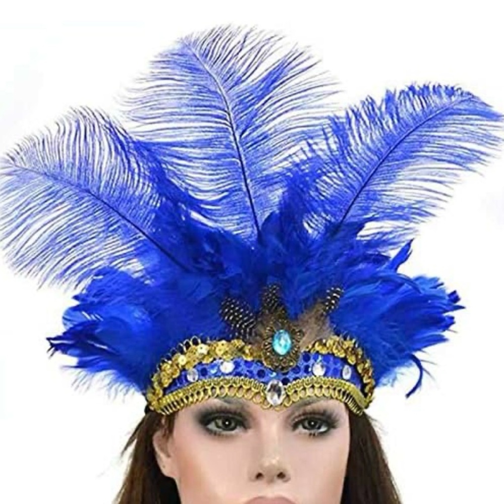 Elegant Blue Feathered Showgirl Headdress
